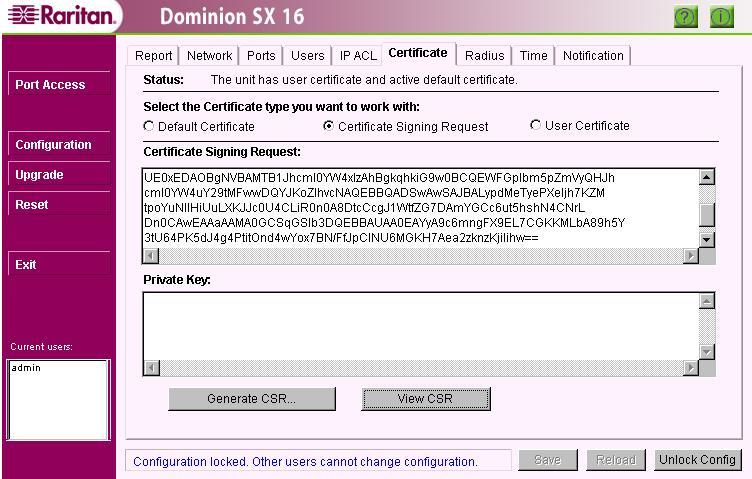 52 DOMINION SX INSTALLATION AND OPERATIONS MANUAL Figure 55 CSR Configurable Parameters The first three fields in this screen are required; the other fields are optional: Key strength: 512, 1024, or