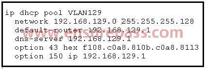 Which Cisco WLC IP addresses will be returned to a Cisco AP that requests an IP address from this DHCP pool? A. 192.