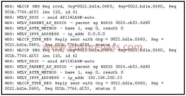 A. A wireless client with an IP address of 192.168.200.33 has joined the Cisco WDS domain. B. A wireless client with an IP address of 192.168.200.33 has re-associated to the Cisco WDS domain. C. A wireless client has been removed from the Cisco WDS domain.
