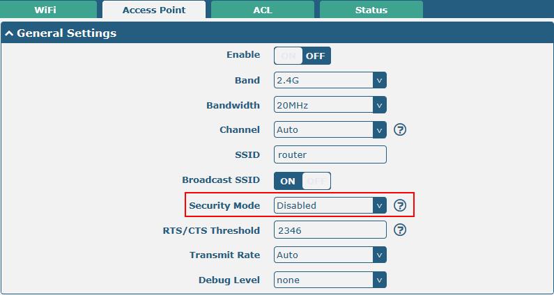Click the Access Point column to configure the parameters