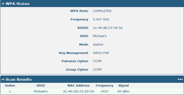 Click Interface > WLAN to configure the parameters of WiFi Client after setting the mode as Client.