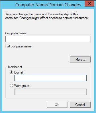 3. Click Change. The Computer Name/Domain Changes dialog box opens. 4. Enter the following information in the Computer Name Changes screen.