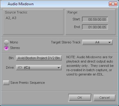 Mixig Dow Audio Tracks To mix dow several edited audio tracks to oe or two audio tracks: 1. Load a sequece ito the Record moitor. 2.