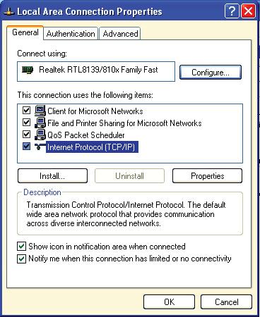 8: Using Ethernet Communication 2. Right click on the Local Area Network connection you will be using to connect to the MP200 unit, and select Properties from the pull-down menu.