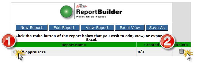 Deleting a Report Reports can easily be deleted from etrac Report Builder.