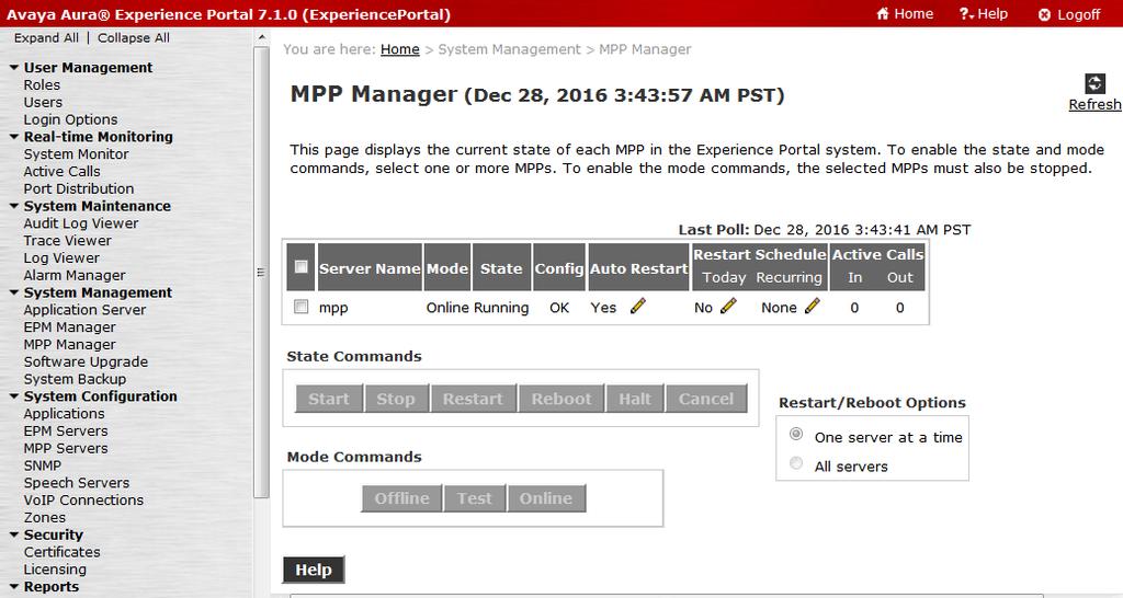2. From the EPM web interface, verify that the MPP servers are online and running. On the left pane, navigate to System Management MPP Manager (not shown). 3.
