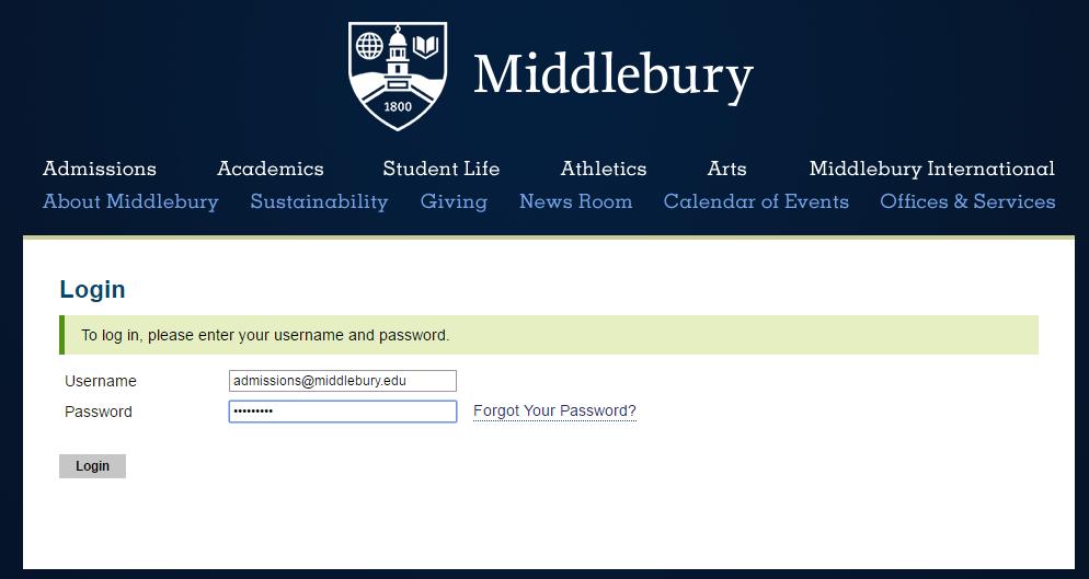 Using the AAP Portal Middlebury College Alumni Admissions Program Welcome to the 2017-18 admissions cycle!