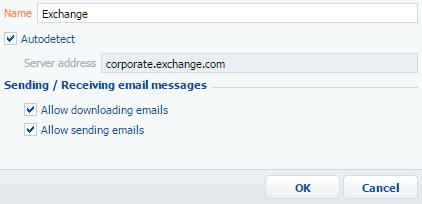 Integration with the MS Exchange service 4. In the opened email service provider lookup window, in the [Add] menu, select the [Microsoft Exchange ActiveSync] option (Fig. 267). Fig.