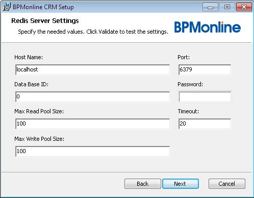 Installing the bpm online application on-site REDIS SERVER SETTINGS Specify the connection settings for the Redis data storage server (Fig. 317): Fig.