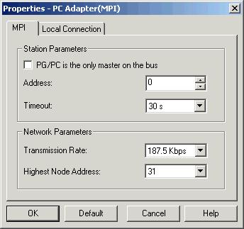 If you use programming software, use the driver "PC adapter (MPI)": Of course, only 19.2Kbaud and 38.4Kbaud are available as PC baud rates.