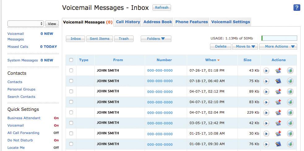 Voicemail Messages We will now explain each service from left to right, starting with Voicemail Messages. From this tab, you can view and manage your voicemail messages.