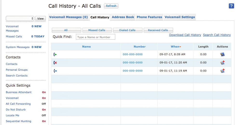 Tip The Voicemail Messages tab keeps you up to date with any messages your business receives. The logs work like an Excel file; you can sort by any column.