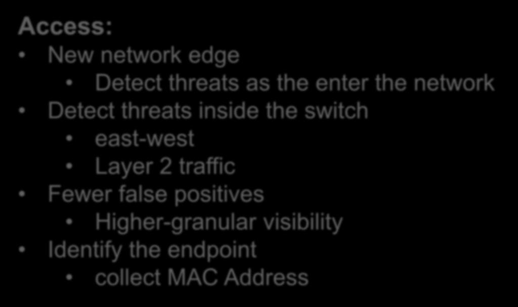threats inside the switch east-west Layer 2 traffic Fewer false