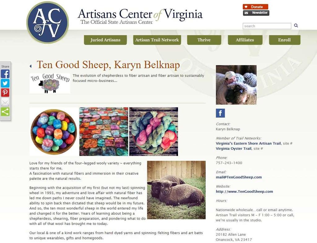 page on the Artisans Center of