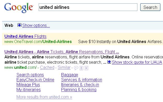 Quicklinks For a navigational query such as united airlines user s need likely