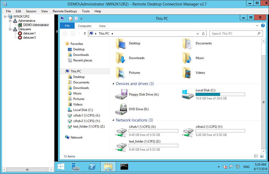 13 Figure 3-31 Remote Desktop once again logs into WIN2K12R2 as DEMO\Administrator. 14. Launch File Explorer from the taskbar of WIN2K12R2.