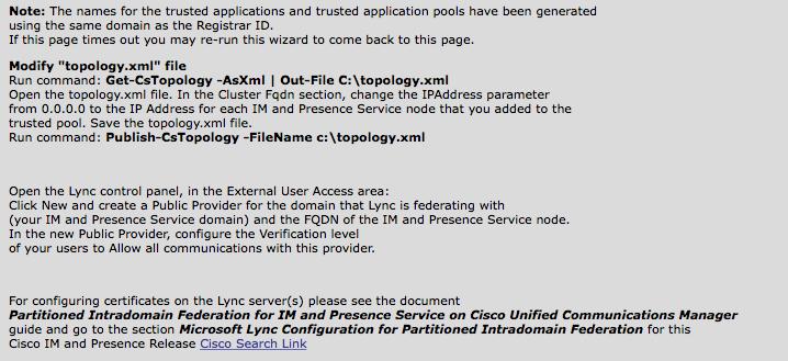 5 Wizard provided Lync Server PowerShell configuration commands to enable