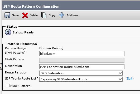 Configure Cisco SIP B2B Federation with Microsoft SIP Route Pattern for Federated