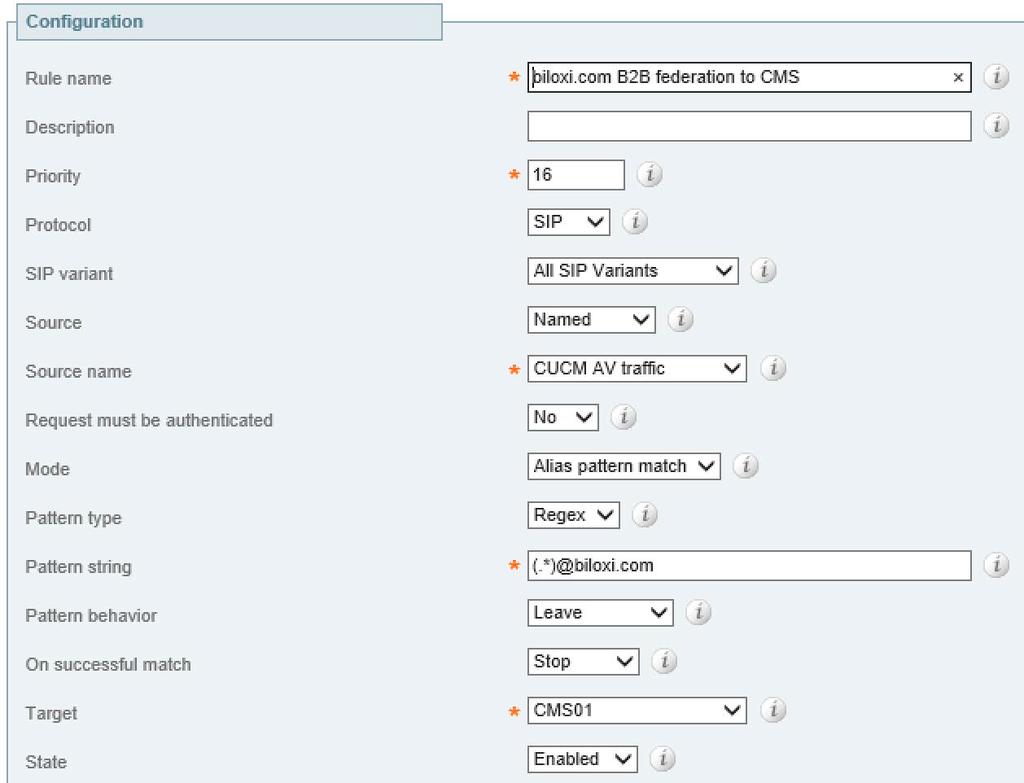 Configure Cisco SIP B2B Federation with Microsoft Expressway C Search Rule routing outbound A/V traffic from UCM to CMS