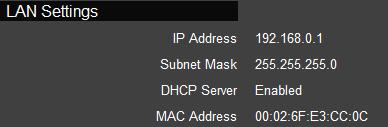 LAN Settings IP Address: Your router s local IP address. The default LAN IP address is 192.168.0.