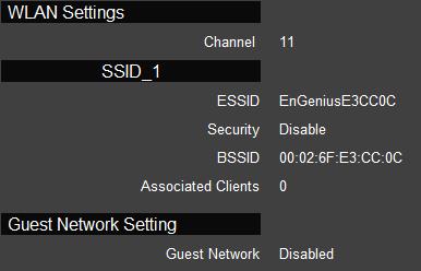 MAC Address: Your router s LAN MAC address WLAN Settings Channel: The wireless channel number used is shown SSID_#: Up to 4 SSIDs (network groups) for the ESR350H