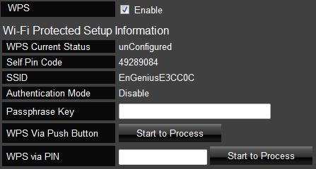 8.5. WPS To configure the WiFi Protected Setup information, select the WPS option from the Wireless section. WPS is an easy way to allow wireless clients to connect to the ESR350H.
