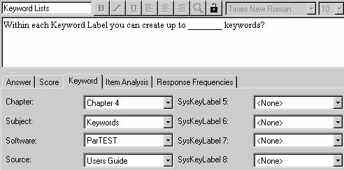 Assigning Keywords to Questions Under the Keyword Tab for the