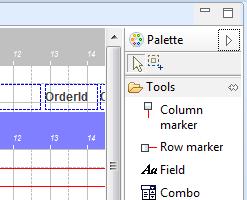 6. the tools palette next to the editor contains all the objects that can be placed in the report these are: Column marker Row marker text field.