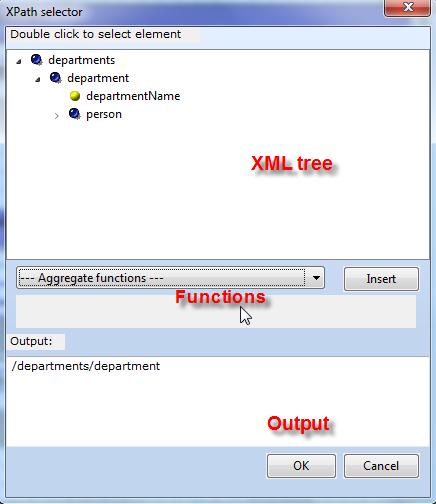 The XPath editor The xpath editor is used for selecting XML nodes in several object properties in the designer.