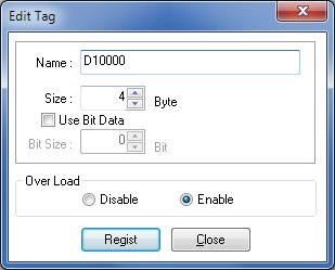 7 Select the Out - Produce Tab and click New. Here, register a tag for the area where the node 1 produces data to the node 2. 8 The Edit Tag Dialog Box is displayed.