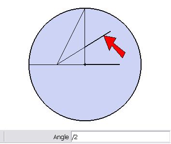 13. For the end angle, click anywhere on the right half of the horizontal line. Look at the Angle field, which lists a rather inexact ~63.4 degrees.