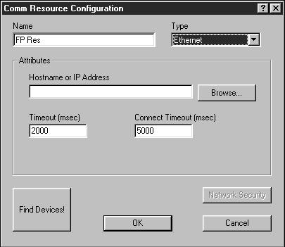 D. In the Comm Resource Configuration dialog box, select Et
