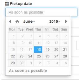 Choosing a pickup date and time To change the pickup date form the default, click you mouse into the box called pickup date and a calendar will appear, allowing you to select a date.