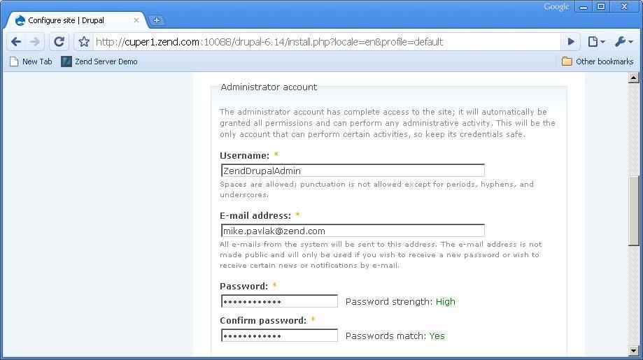 Configure the admin account