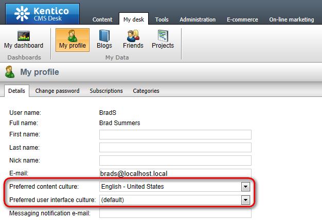 -> Details. Default culture settings When setting up a multilingual intranet, it is necessary to choose default cultures.