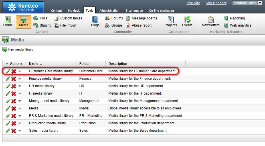 sub-section (in step 5 of the example above), a media library is created for the department in CMS Desk ->