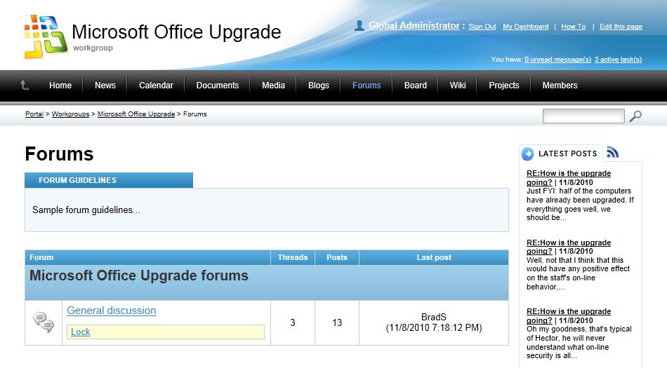 Workgroups 71 If you check the Forums page of any other workgroup, you will see that it is not modified. 5.