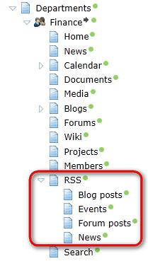 86 Kentico CMS 6.0 Intranet Administrator's Guide 3) RSS feed pages for content of particular workgroup section are located under the RSS document in each workgroup's dedicated website section.