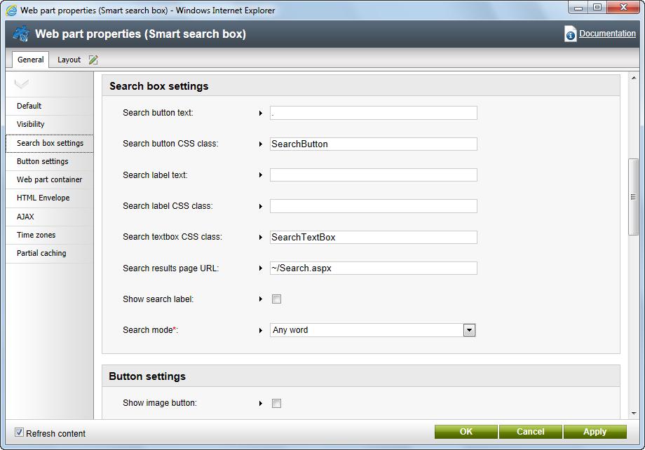 92 Kentico CMS 6.0 Intranet Administrator's Guide Search button CSS class: CSS class used for the search button next to the textbox.