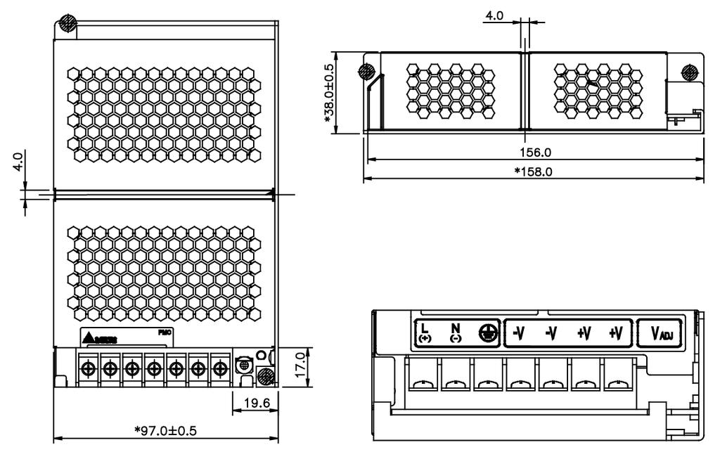 Mechanical drawing Panel Mount Power Supply Technical Information PMC-24V100W1AA Device description (Fig.