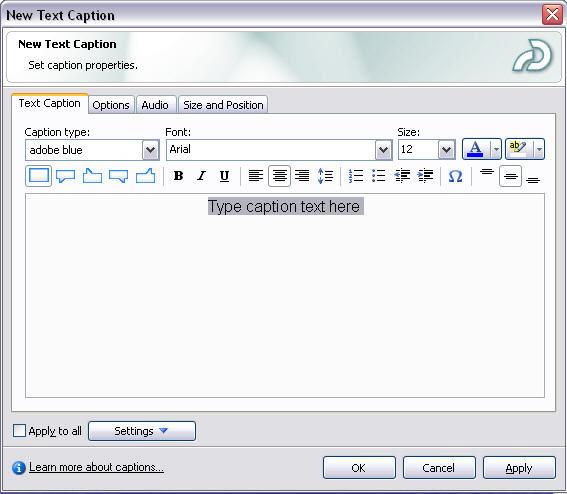Inserting a Text Caption Box A text caption box is an object that enables you to put text on your project s slides. A caption box can be made to look like a call out.