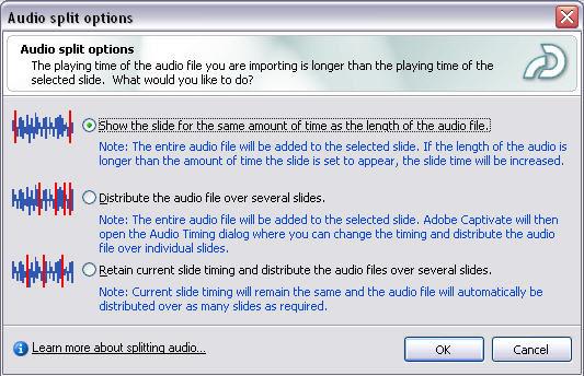 Figure 15 - Audio Split Options When you are finished recording, you will see the audio track in the timeline for the