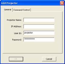 --- Enter password for FTP connection. The password is mask by *. The default password is projector. Command Control TAB The setting of projector command protocol.
