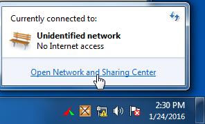 Click Open Network and Sharing Center.