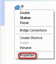 Right click Local Area Connection and select