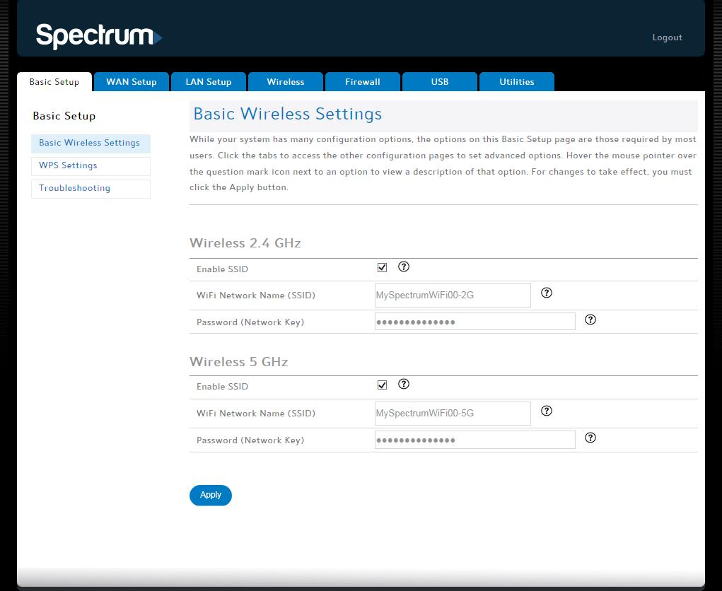 Basic Setup Basic Wireless Settings While the system has many configuration options, the options on this Basic Setup page are those required by most users.