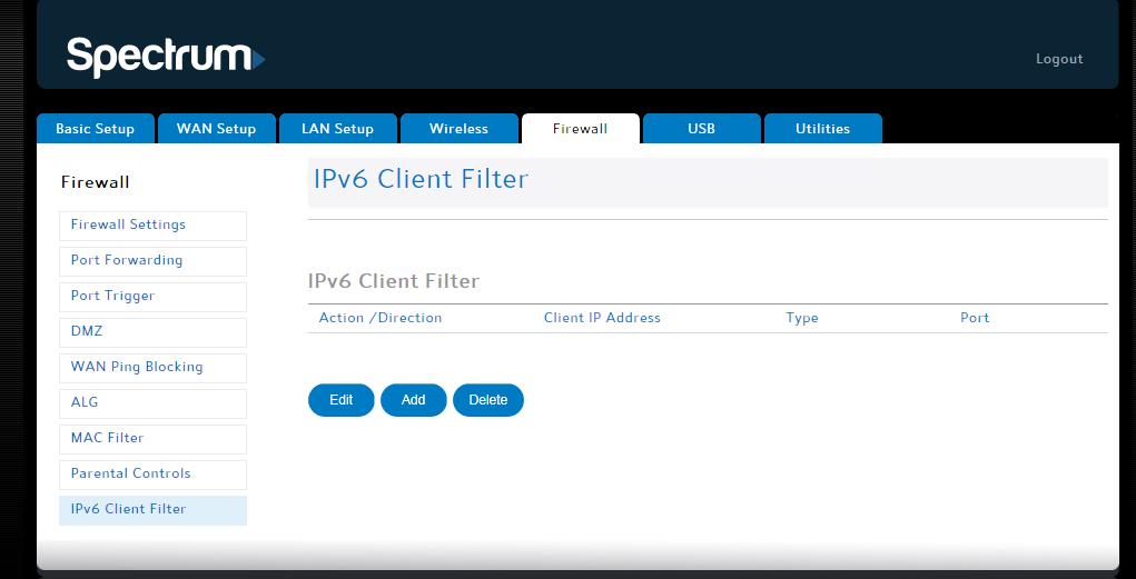 IPv6 Client Filter This screen lets you whether incoming ports to LAN IPv6 clients should be able to bypass the default IPv6 firewall on the router.