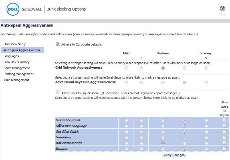 Anti-Spam Aggressiveness To configure Anti-Spam Aggressiveness settings for a group: 1 Choose the appropriate Grid Network Aggressiveness level for this group.