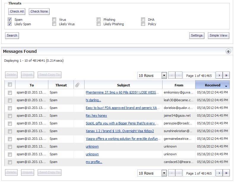 Outbound Messages Stored in Junk Box To display the outbound messages in junk box, navigate to the Junk Box Management > Junk Box page and click on the Outbound tab.