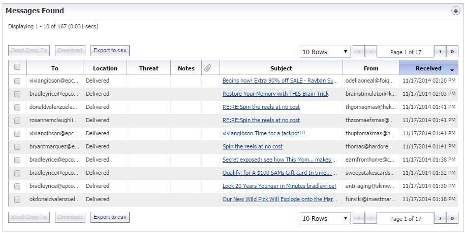 Messages matching your search criteria are displayed. To move quickly through results pages, click in the field that says Page 1 of 5086744 and type the result page you want to view.